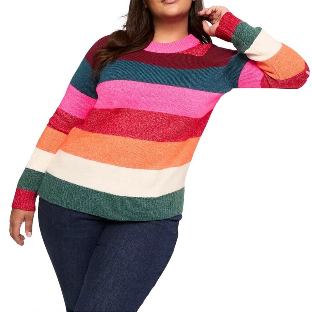 Lane Bryant Plus Size Striped Sweater 14/16 Multicolor Crewneck Holiday‎ Knit